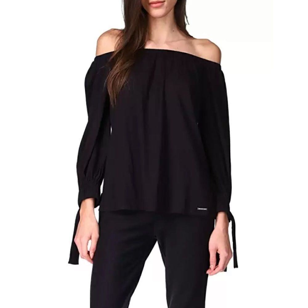 🍑 Michael Kors Off-The-Shoulder Tie-Sleeve Peasant Top